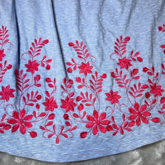Talbots Off Shoulder Shirt Womens Large Petites Blue Floral Embroidered Boho - Picture 8 of 12